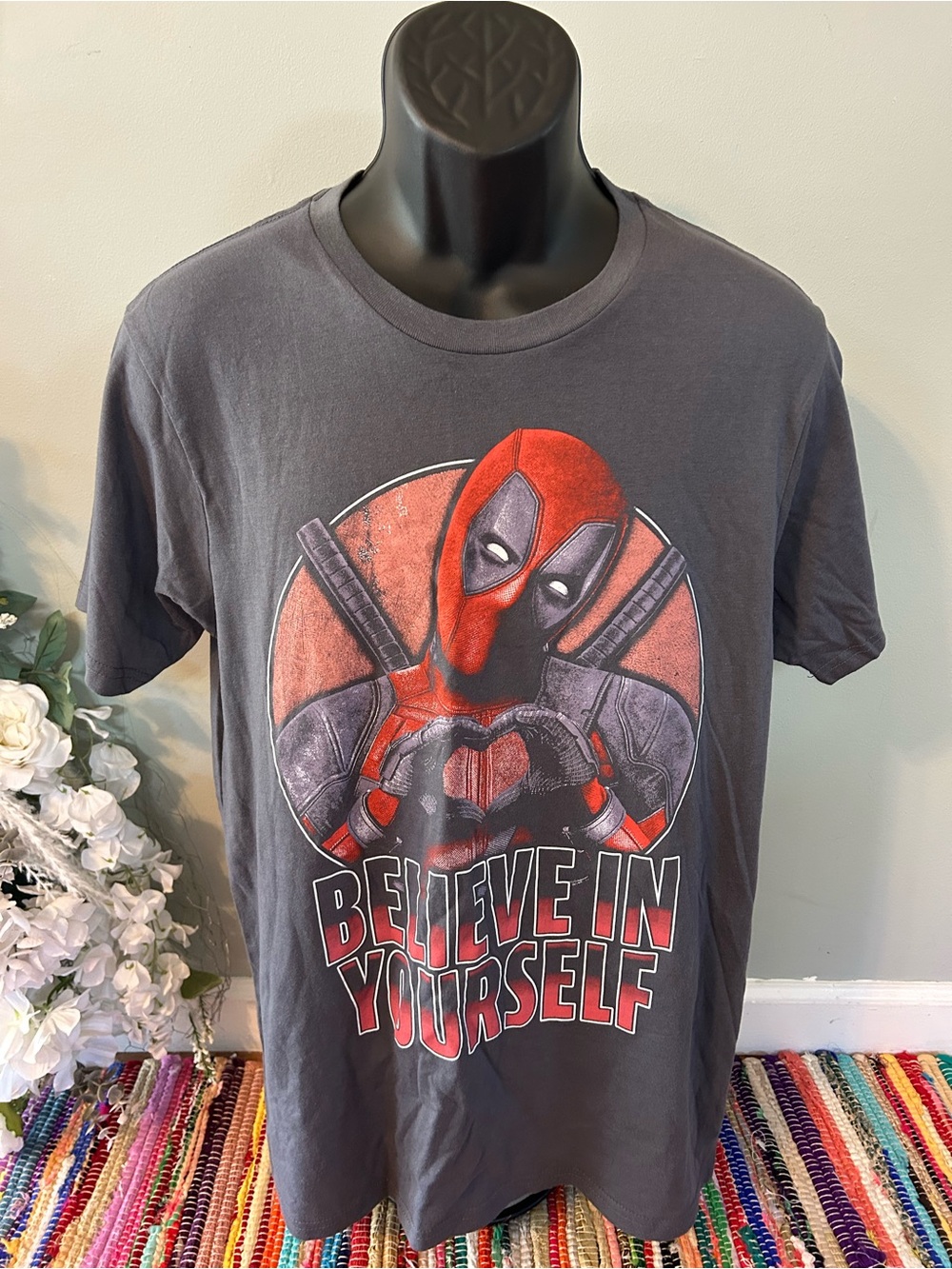 NEW Deadpool Superhero Tee Shirt Believe In Yourself Comic Book Marvel Large